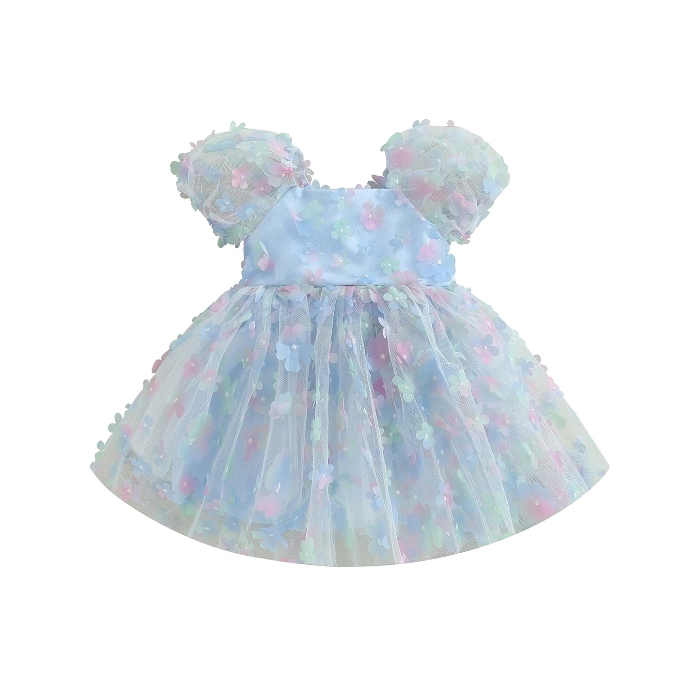 Pudcoco Kids Baby Girl Princess Dress, Puff Sleeve Tulle Dress Flower/Butterfly A-line Dress for Party Stage Show 1-6T