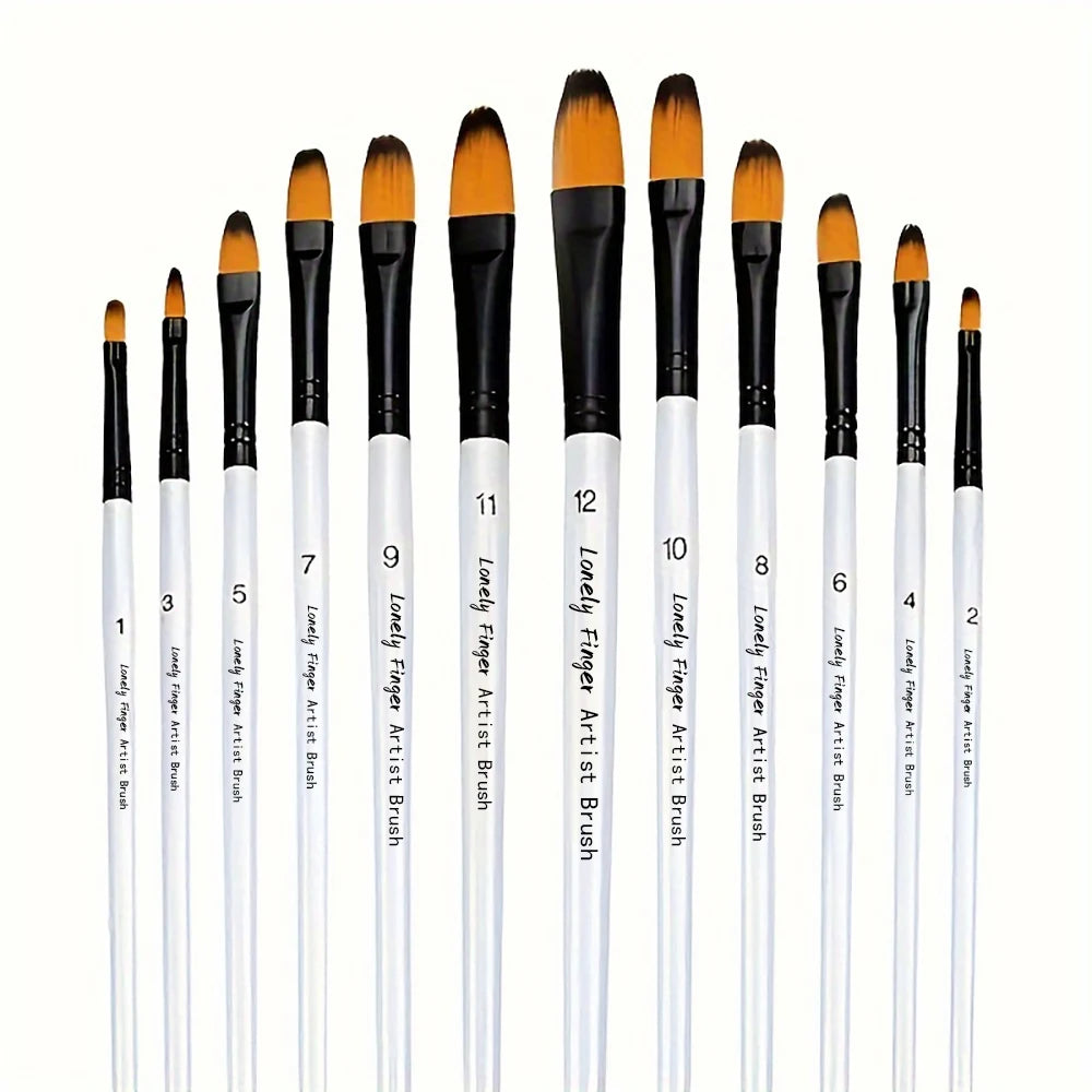 12 Pcs/set Nylon Hair Wooden Handle Watercolor Paint Brush Pen Set Learning DIY Oil Acrylic Painting Art Paint Brushes Supplies