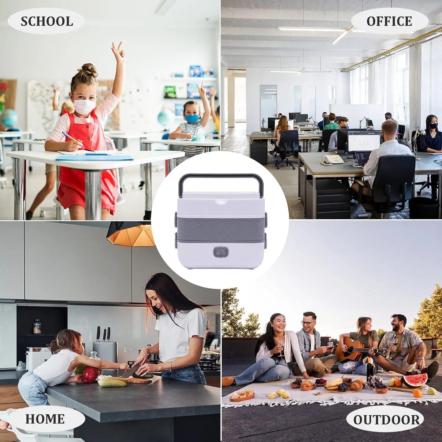 2 Layer 2L Electric Lunch Box Portable Self Cooking Heating Bento Lunch Box Multifunctional Mini Food Storage Warmer Container