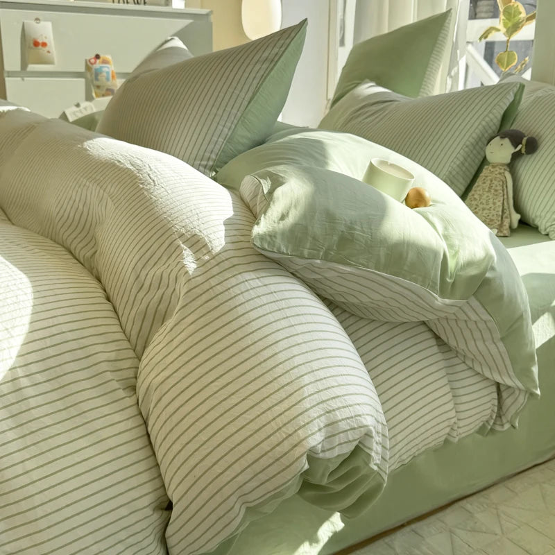Washed Cotton Duvet Cover Set Quilt Set Ins Nordic Minimalist Style Grey Strip Bed Set Home Textile Bedding Set Bed Sheets 2025