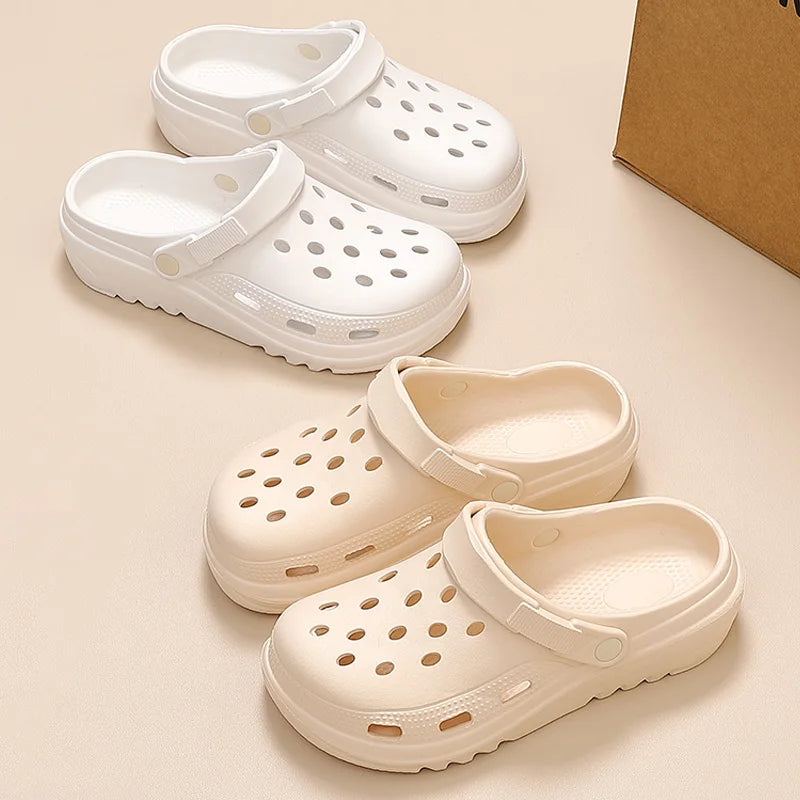 Thick soled perforated shoes for women, sandals for wearing, height increasing slippers, hiking beach sandals