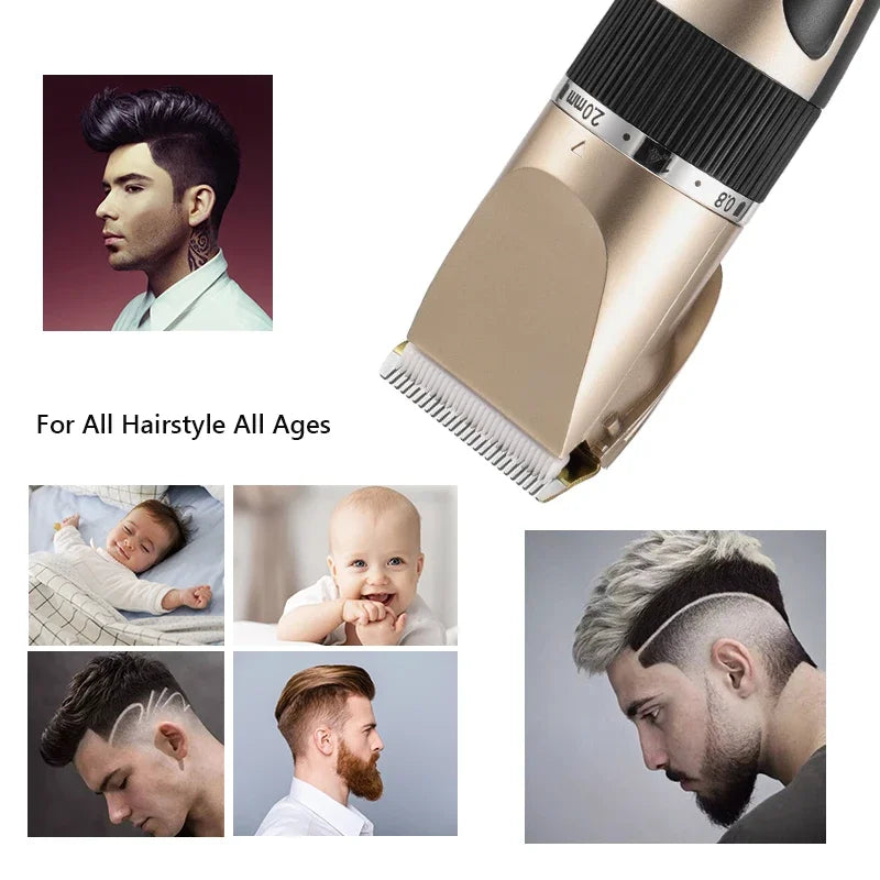 Professional Hair Clipper Men's Barber Beard Trimmer Rechargeable Hair Cutting Machine Ceramic Blade Low Noise Adult Kid Haircut