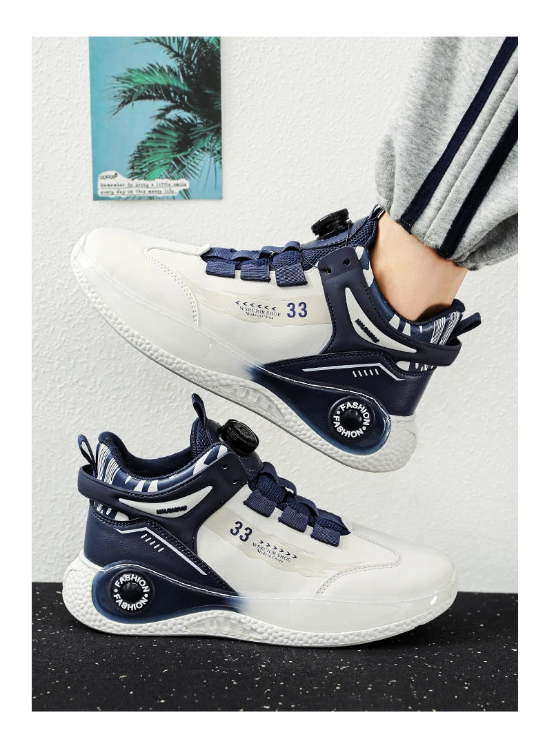 Mens Sneakers with Rotating Buckle Comfy Non Slip Lace up Durable Shoes for Mens Outdoor Activities - Belvar