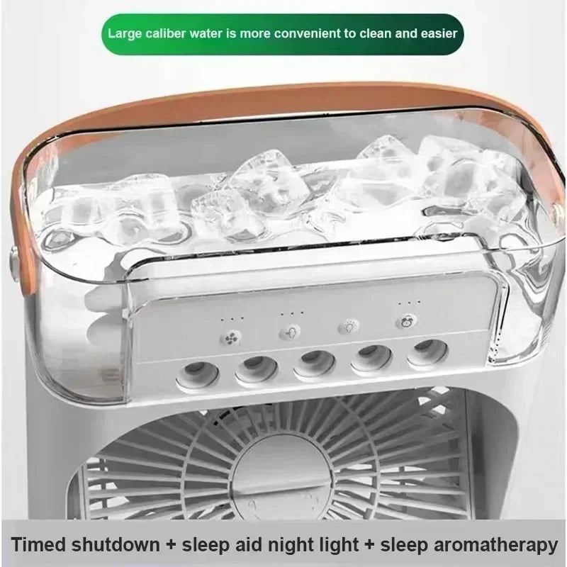 3 in 1 Mini Portable Cooling Fan with USB Charging Water Mist Air Conditioner LED Night Light for Home Office Desk Humidifier