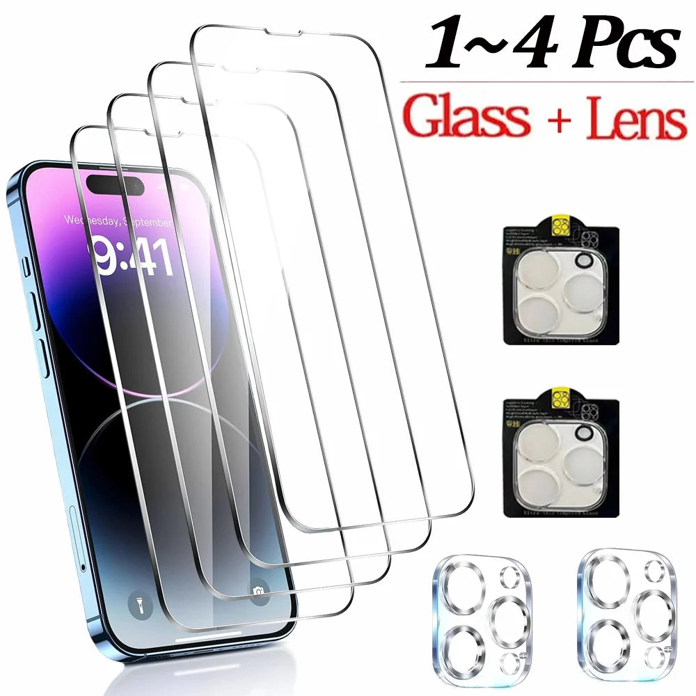 3+1 Screen Protector For iPhone 17 16e 16 15 14 13 Pro Max Tempered Glass For iPhone 16 15 14 Plus Protector Pantalla iPhone 11 13 12 Mini Pelicula Cristal templado iPhone 16e Camera Lens Film