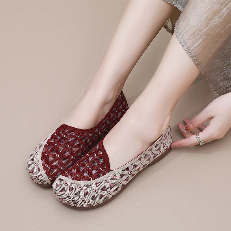 Ladies' 2025 mesh lightweight casual shoes for summer breathable and comfortable anti-slip round toe flat shoes - Belvar