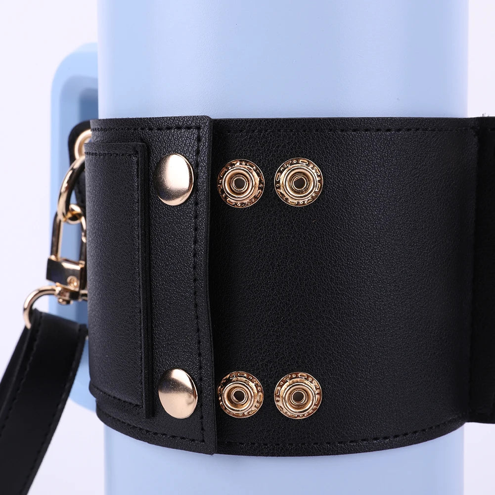 PU Leather Water Bottle Sling Bag with Adjustable Strap Portable Cup Cover For STANLEY 30oz & 40oz Tumbler for Outdoor Travel