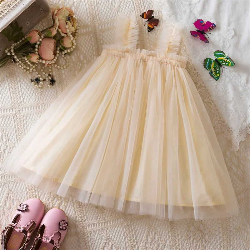 Toddler Girls Princess Dress Children Rainbow Sleeveless Tulle Dress Summer New Baby Birthday Party Vestido Sweet Casual Clothes