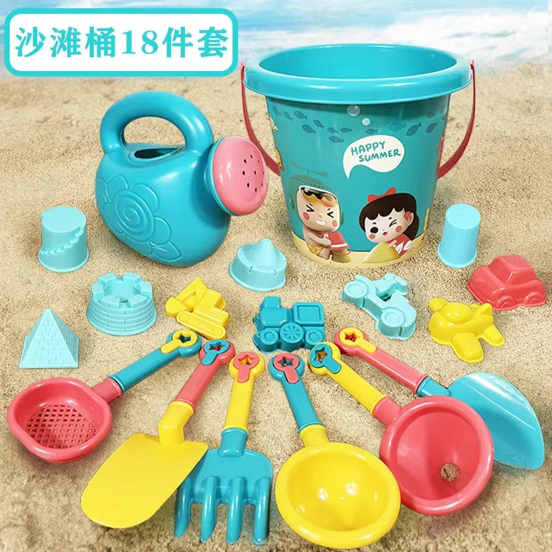 18PCS Summer Beach Set Toys For Kids Digging Sand Plastic Bucket Watering Bottle Shovels Children Beach Water Game Toys Tools