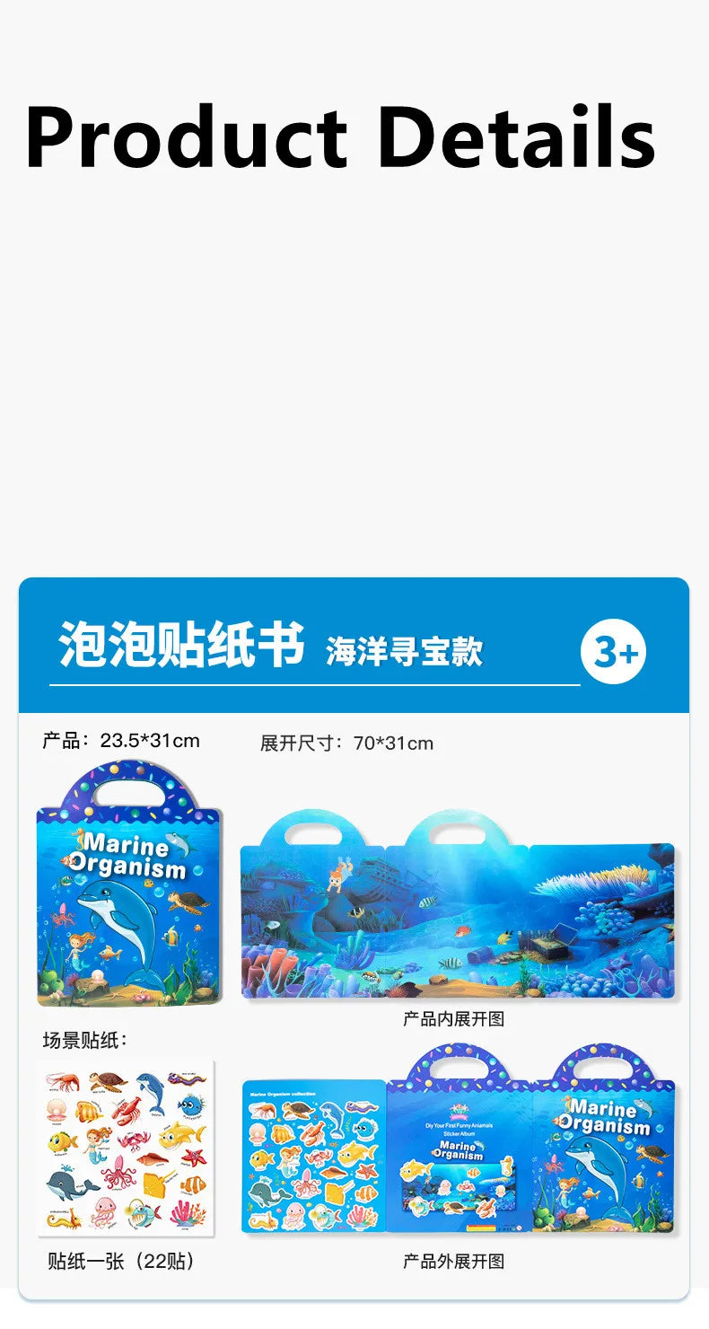 Reusable Cartoon Sticker Book for Kids Multiple Scenos DIY Puzzle Game Educational Learning Classic Toys for Child Age 2-4 Gifts