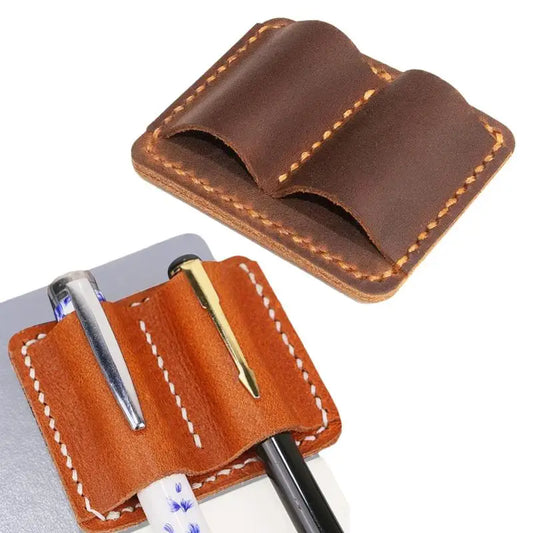 Retro Pen Pencil Holder Double Pen Clip PU Anti Lost Pen Organizer For Travel Notebook Pen Insertion Stainless Steel Pen Cover
