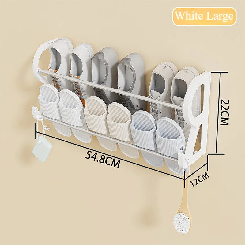 Wall Mounted Shoe Rack Simple Bathroom Slipper Rack Multi-functional Nail Free Kitchen Rack Hole Free Door Back Shoe Rack