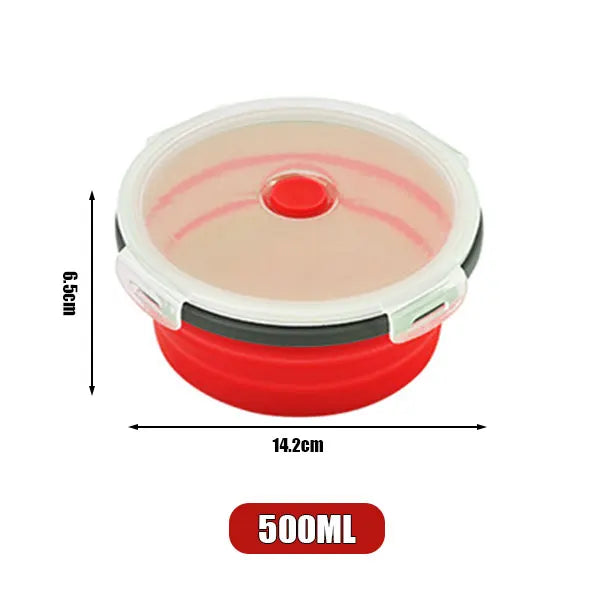 Round Silicone Folding Lunch Box Microwave Folding Bowl Portable Folding Food Container Box Salad Bowl With Lid