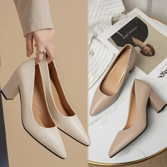 High Heels Women 2022 New Korean Style Pointed Shallow Mouth Thick Heel Fashion Shoes Sapatos De Mujer - Belvar