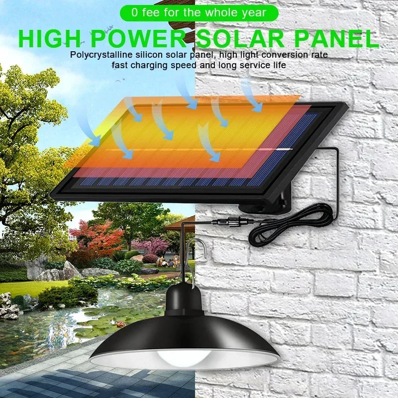 Solar Pendant Light Outdoor Waterproof LED Lamp Double-head Chandelier Decorations with Remote Control for Indoor Shed Barn Room