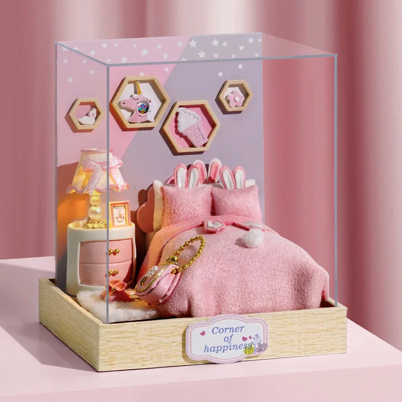 Wooden Miniature Doll House DIY Handmade Assembly Model Building Kit With Dust Cover 3D Puzzle Toys Birthday Gifts Dollhouse