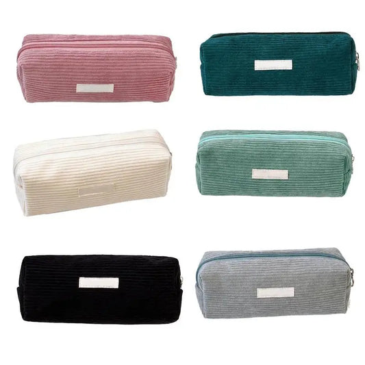 pure Corduroy Pencil Case Travel Cosmetic Lipstick Purse Storage Bag Student School Stationery Organizer Pouch Pencilcase