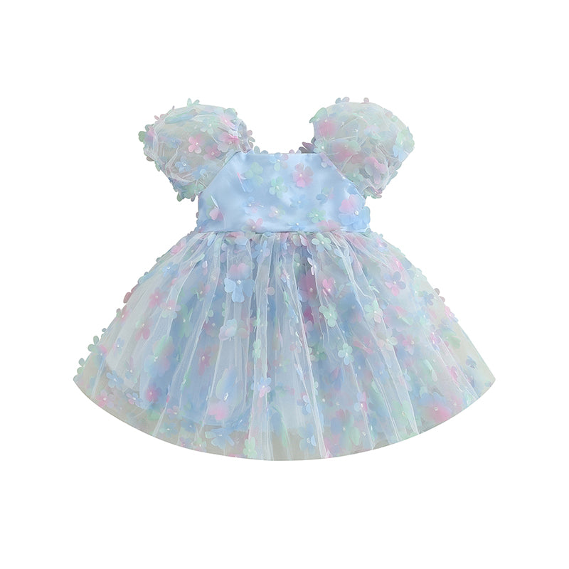 Pudcoco Kids Baby Girl Princess Dress, Puff Sleeve Tulle Dress Flower/Butterfly A-line Dress for Party Stage Show 1-6T