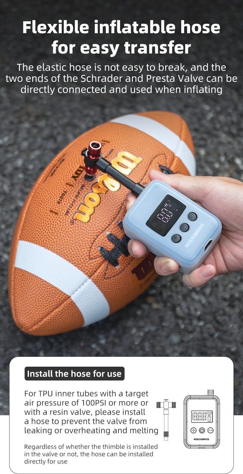 ROCKBROS 150 PSI Portable Pocket Bike Electric Air Pump With Digital Pressure MINI Fast Rechargeable Compressor Tire Inflator