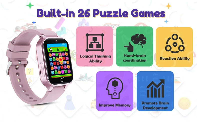 2024 Smart Watch Kids HD Touch Screen 26 Games Smartwatch Video Camera Music Audiostory Learn Card Educational Watch Boy Girl