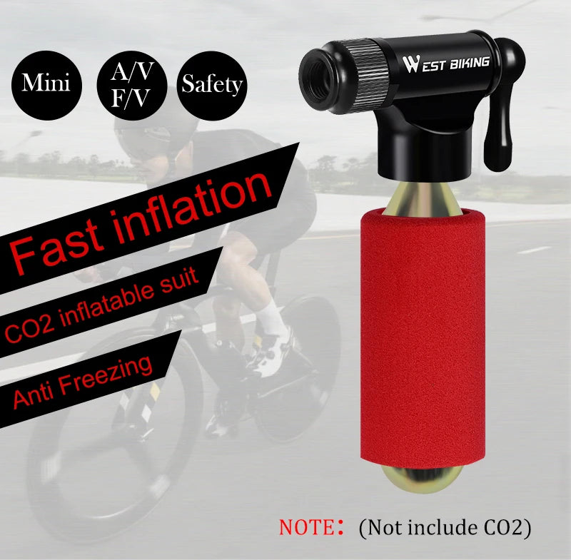 WEST BIKING Mini Bicycle CO2 Pump Portable Tire Inflator For Schrader Presta Adapter MTB Road Bike Aluminum Alloy Automatic Pump