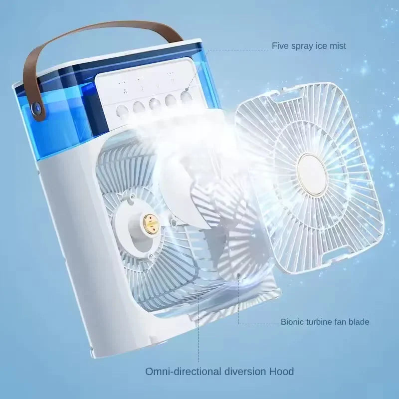 3 in 1 Mini Portable Cooling Fan with USB Charging Water Mist Air Conditioner LED Night Light for Home Office Desk Humidifier