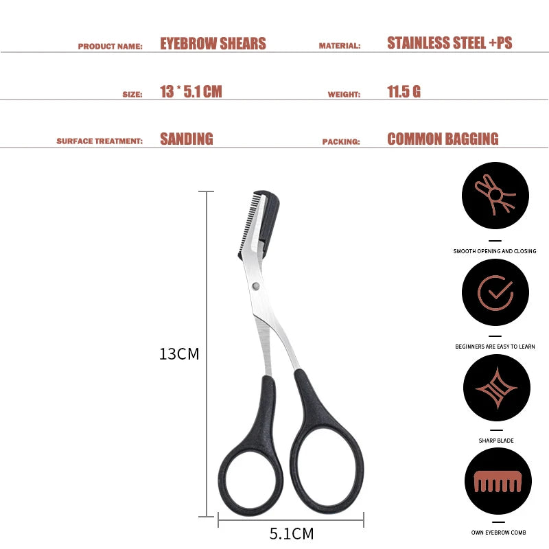 1Pcs Safe Eyebrow Trimmer Stainless Steel Eyebrow Scissors with Comb Hair Removal Shaver Eyebrows Shaping Makeup Tool