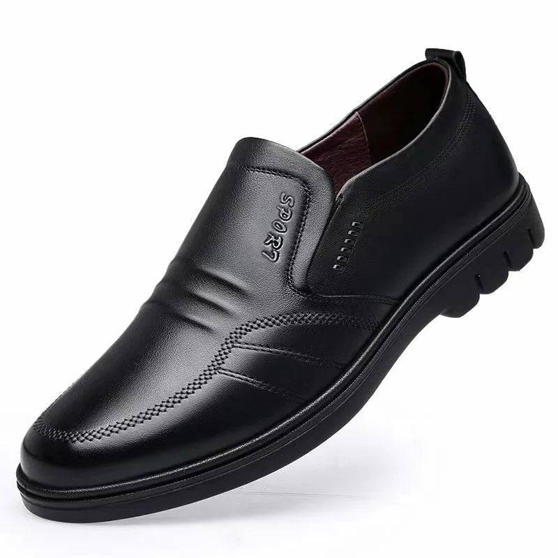 Men's leather shoes new black Soft bottom anti slip and breath shoes men's Business dress casual Zapatos luxury light flat - Belvar