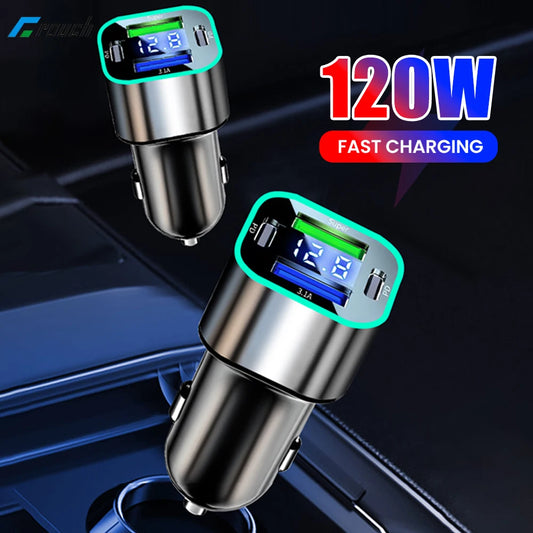 4 Ports 120W USB Car Charger Super Fast Charging PD Car Lighter Phone Charger in car Adapter For iphone Xiaomi Huawei Samsung