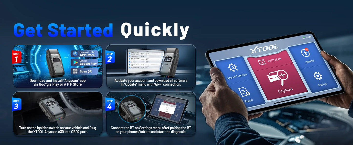 XTOOL Anyscan A30M Bluetooth OBD2 Scanner Car Diagnostic Tools 26+ Reset Service Code Reader FCA AUTOAUTH Lifetime Free Update