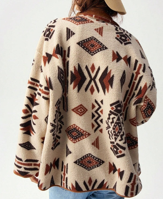 Women's Casual Geometric Printed Double-sided Wool Jacket