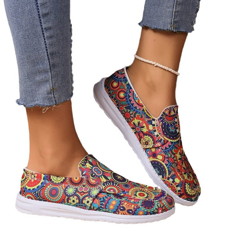 Breathable Slip On Low-top Shoes Female Graffiti Ethnic Style Lazy Canvas - Belvar
