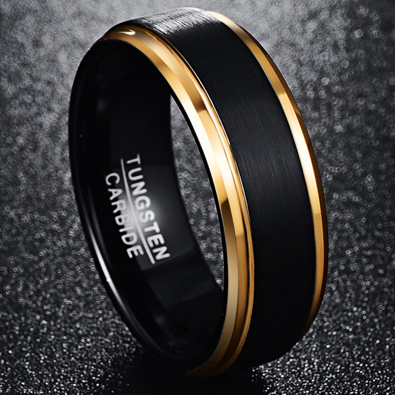 [Golden Tungsten Ring] Golden Tungsten Ring | 8mm width, Vacuum plating, Black matte surface, Men's, USA size 7-15