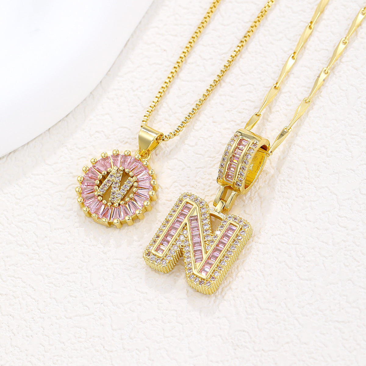 26 Letter Pendant Necklace Copper Inlaid Zirconium Plated Real Gold