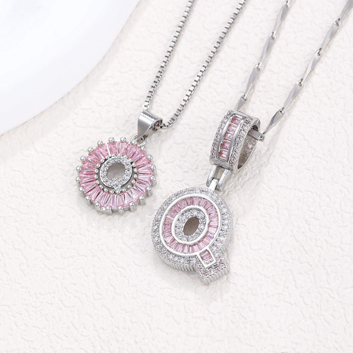Rock Sugar 26-letter Pendant Necklace For Women, Copper Inlaid Zircon Round Flower Jewelry Set