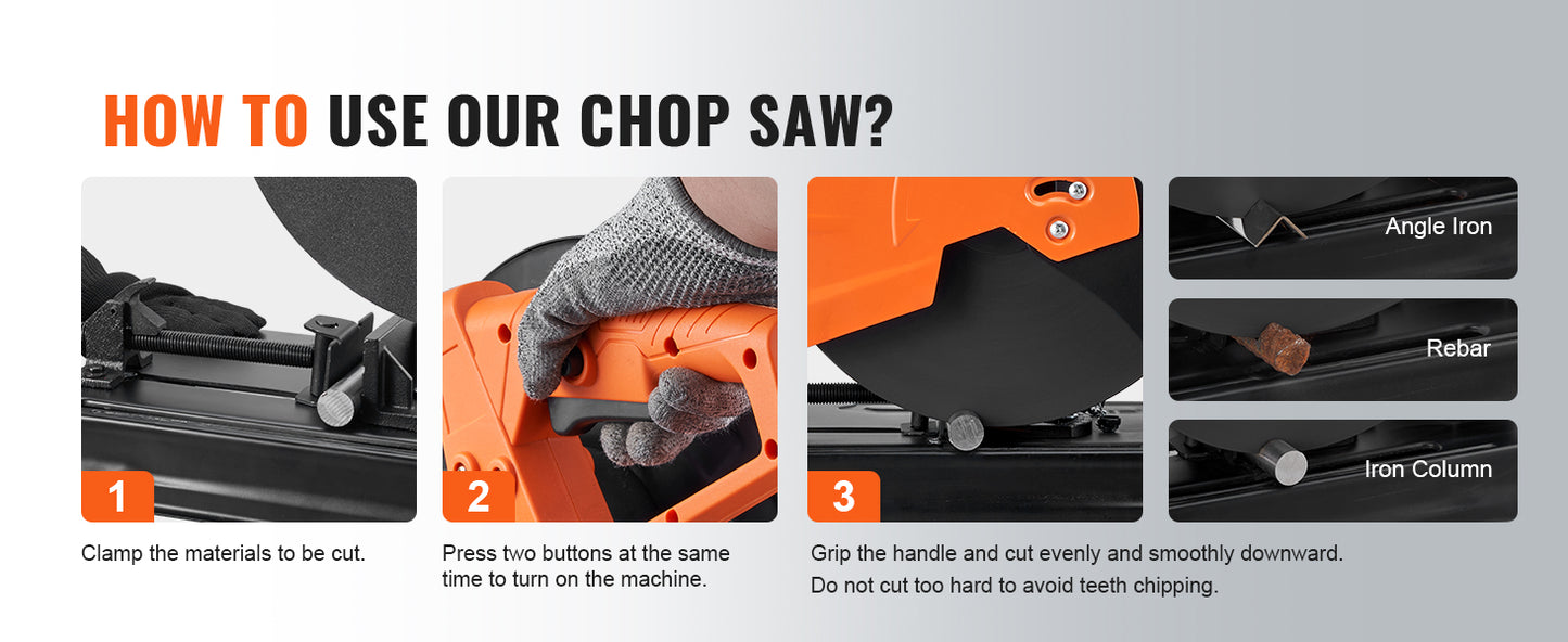 SucceBuy 2300W Abrasive Chop Saw 14"/355mm Blade Diameter Cut Off Saw Steel Cutting Machine 0-45° Adjustable Angle Miter Saw