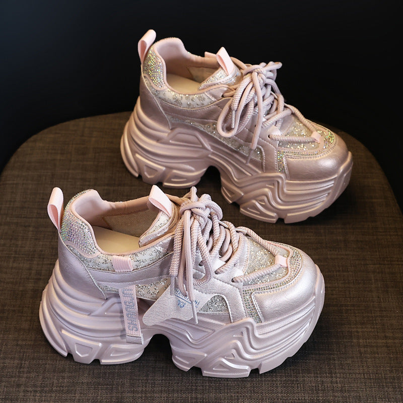 Height Increasing Insole Rhinestone Sequins Dad Shoes Women - Belvar