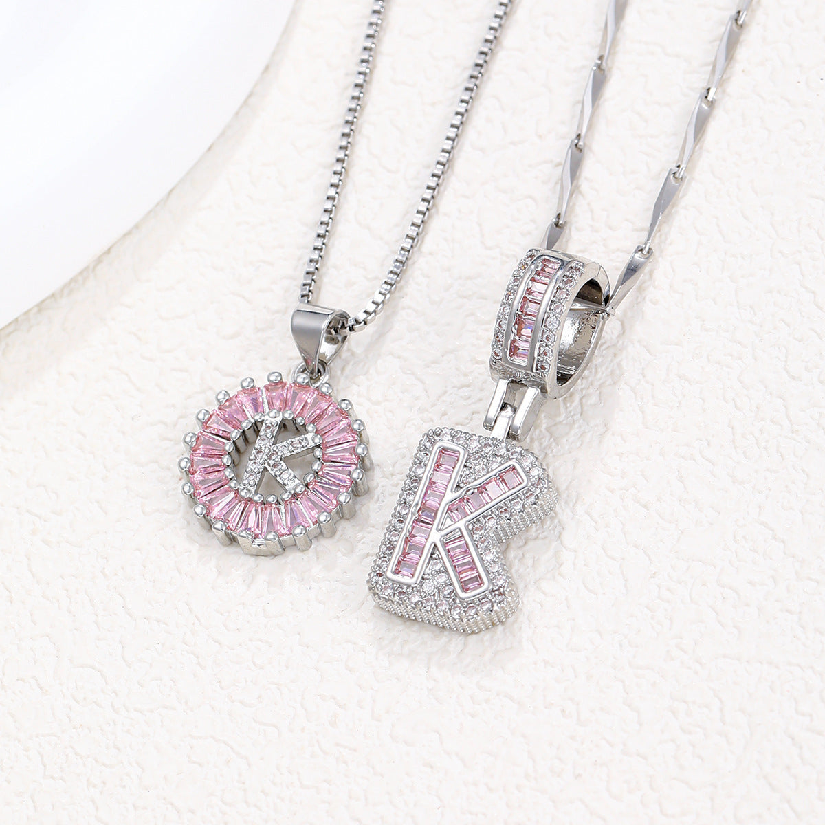 Rock Sugar 26-letter Pendant Necklace For Women, Copper Inlaid Zircon Round Flower Jewelry Set