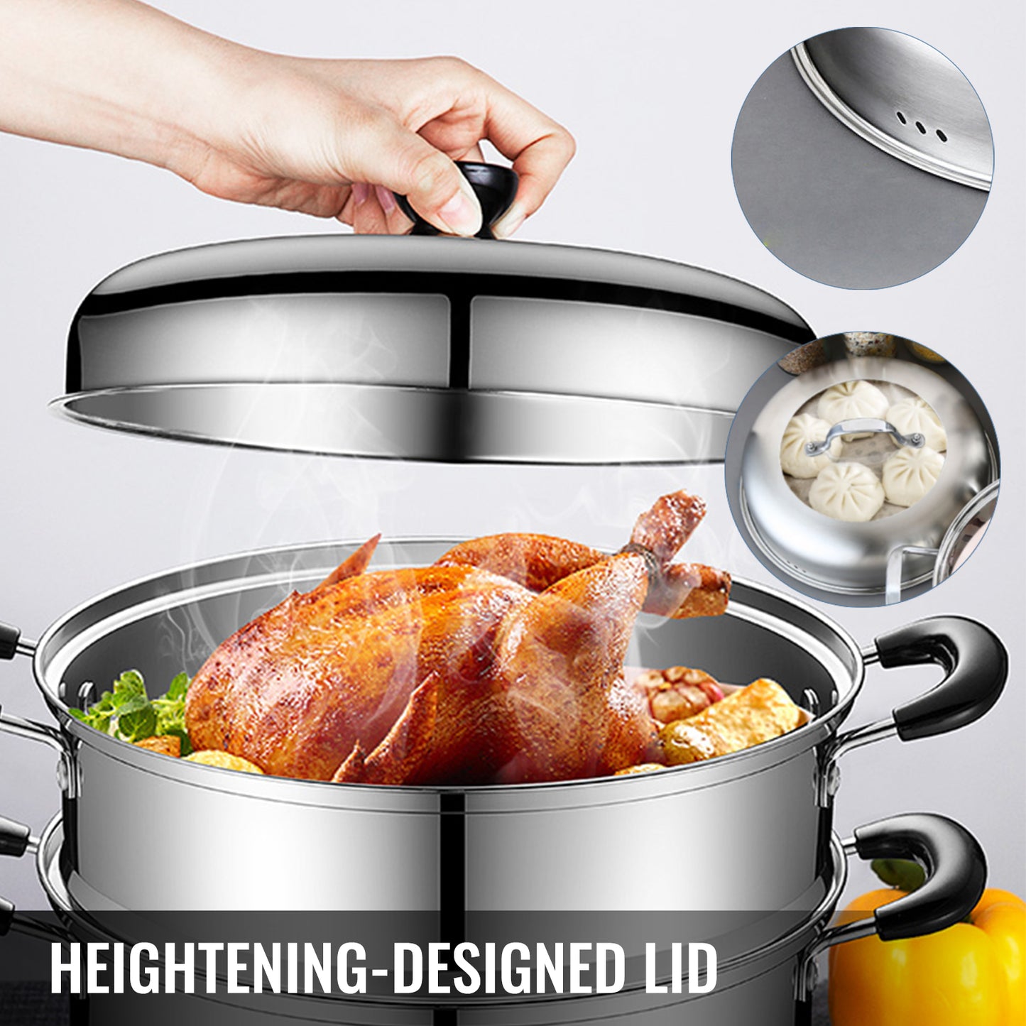 SucceBuy 5 Layer Food Steamer 28-30cm Stainless Steel Stock Pot for Home Steaming Dumplings Vegetables Rice Cooking Steamed Dish