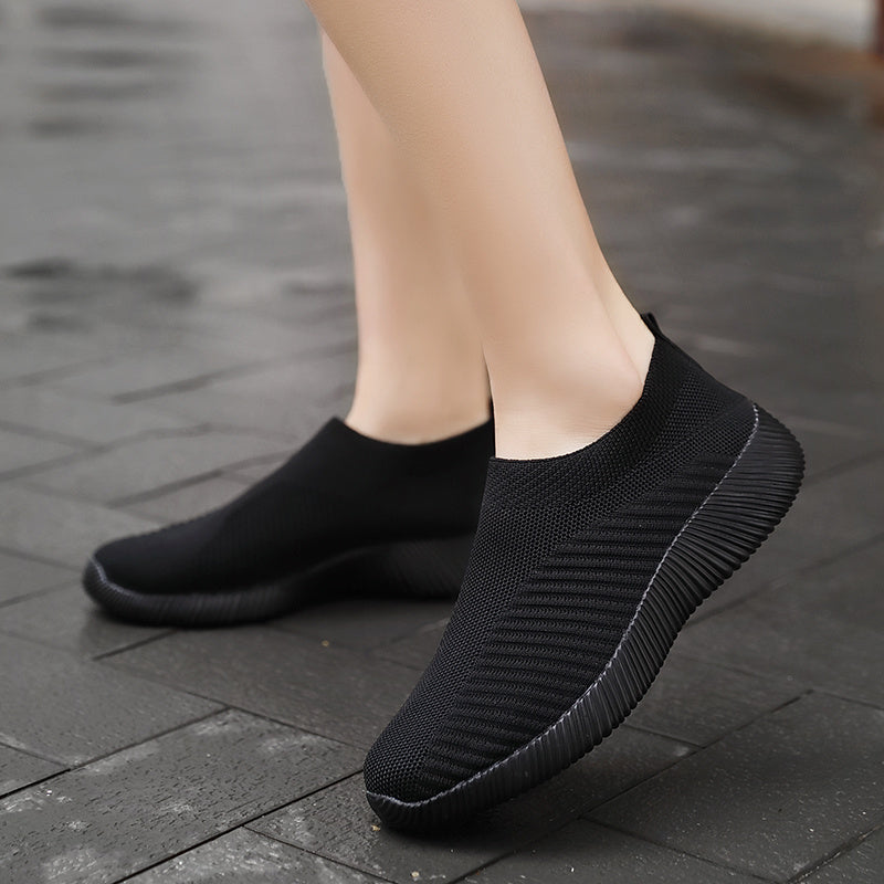 [Lightweight Sneakers] Women's Lightweight Slip-On Sneakers | Solid Color Fabric Upper | Round Toe, MD Sole, Low Top | All-Season Casual Shoes | for Running, Fitness, Dance, Walking, Travel