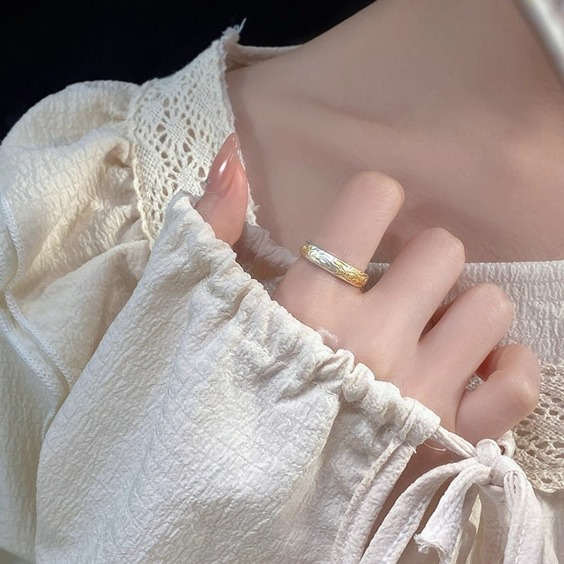 Xiangyun Pattern White Copper Silver Gold Ring