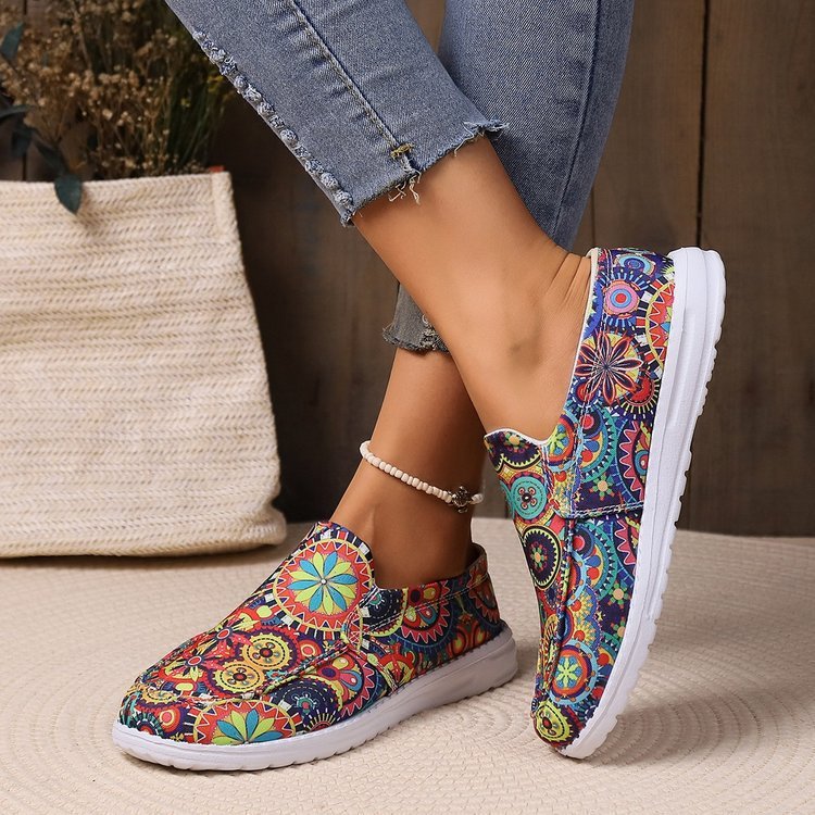 Breathable Slip On Low-top Shoes Female Graffiti Ethnic Style Lazy Canvas - Belvar