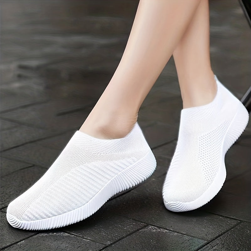 [Lightweight Sneakers] Women's Lightweight Slip-On Sneakers | Solid Color Fabric Upper | Round Toe, MD Sole, Low Top | All-Season Casual Shoes | for Running, Fitness, Dance, Walking, Travel