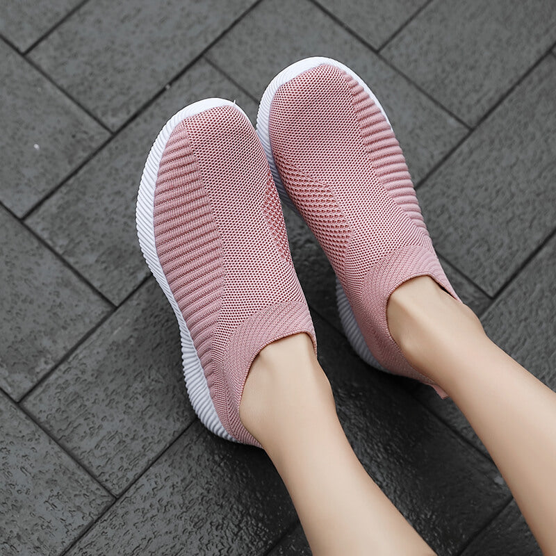 [Lightweight Sneakers] Women's Lightweight Slip-On Sneakers | Solid Color Fabric Upper | Round Toe, MD Sole, Low Top | All-Season Casual Shoes | for Running, Fitness, Dance, Walking, Travel