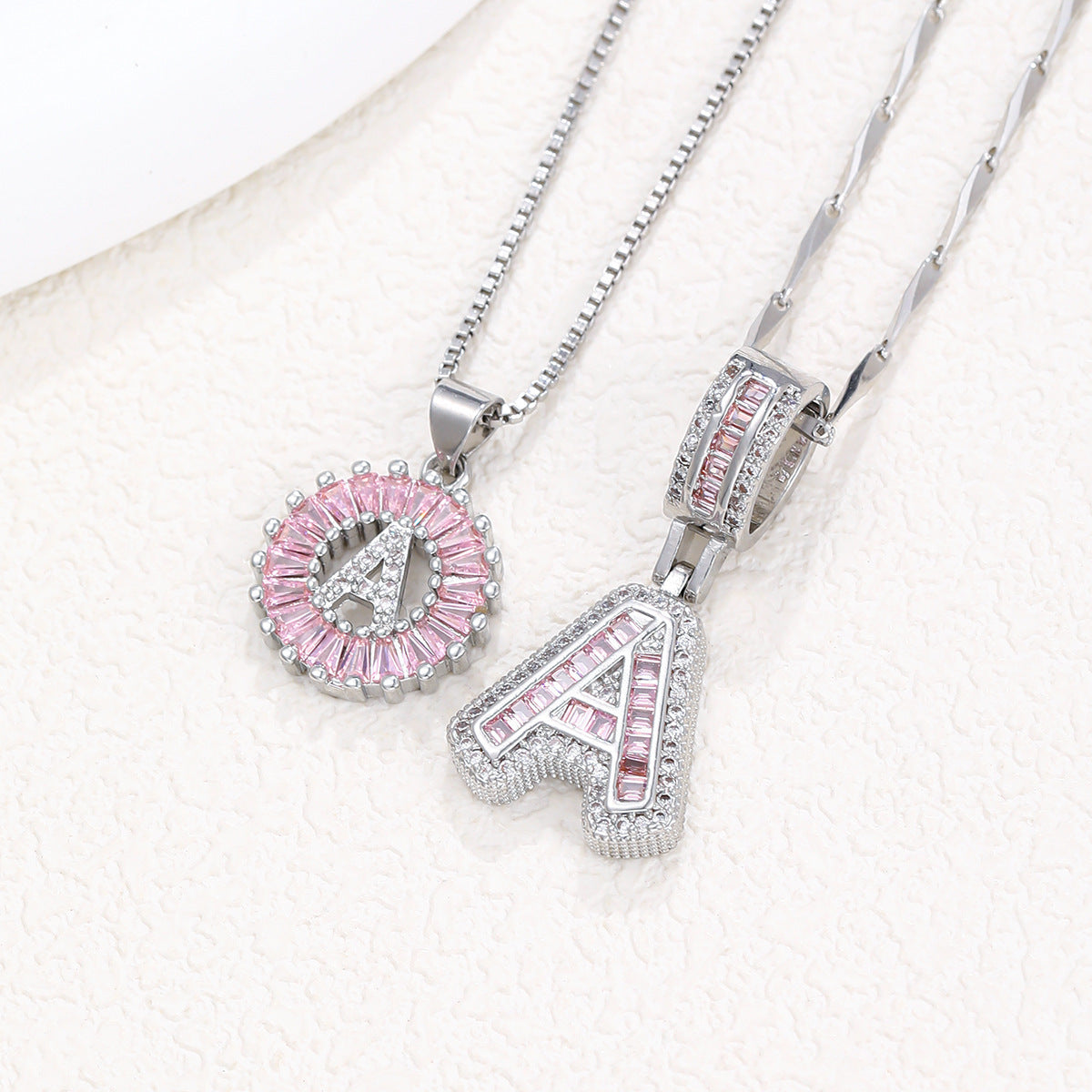 Rock Sugar 26-letter Pendant Necklace For Women, Copper Inlaid Zircon Round Flower Jewelry Set