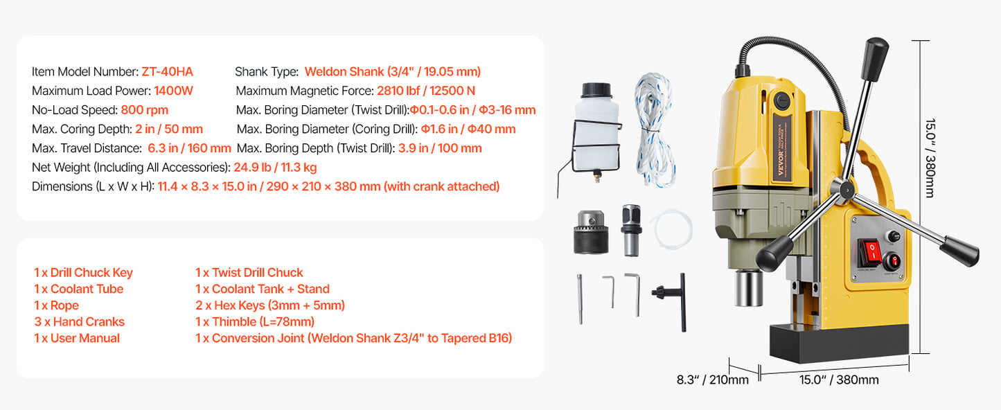 SucceBuy Magnetic Drill Boring Diameter Portable Electric Mag Drill Press Drilling Machine Metal Surface Industrial Improvement