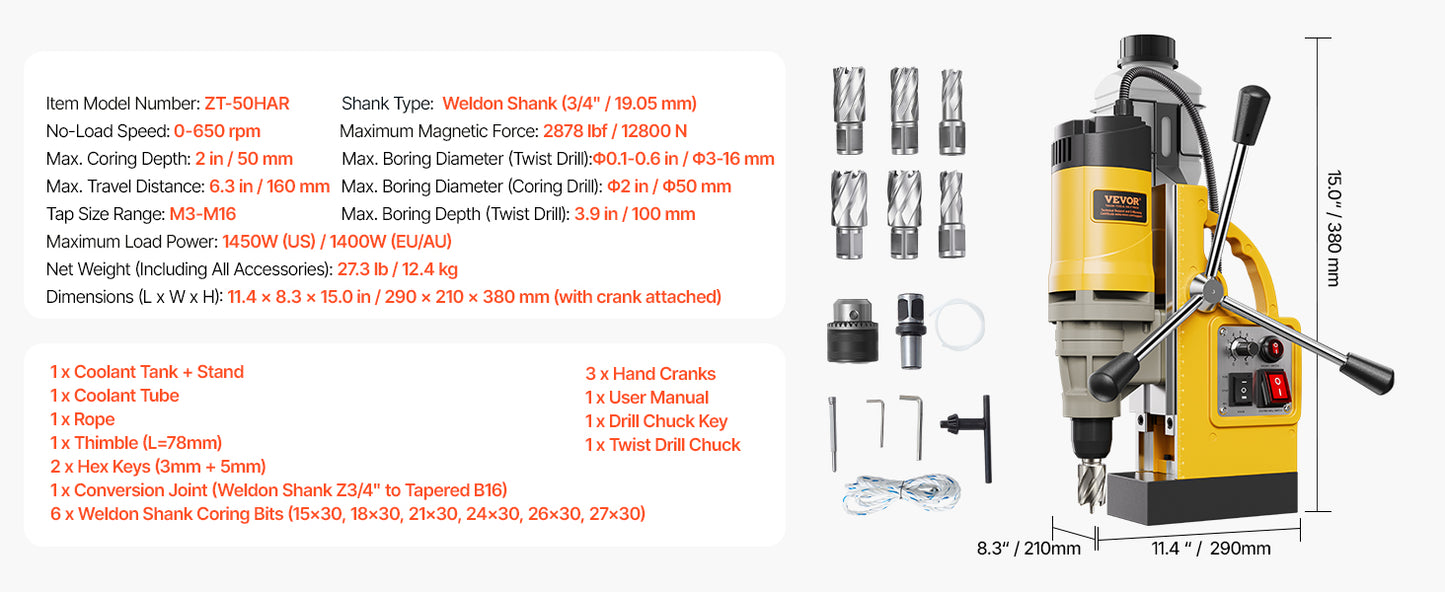 SucceBuy Magnetic Drill Boring Diameter Portable Electric Mag Drill Press Drilling Machine Metal Surface Industrial Improvement