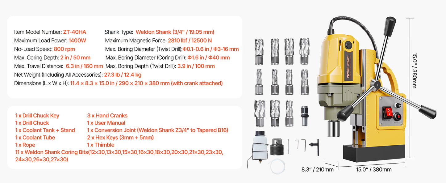 SucceBuy Magnetic Drill Boring Diameter Portable Electric Mag Drill Press Drilling Machine Metal Surface Industrial Improvement