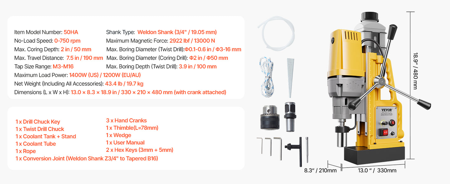 SucceBuy Magnetic Drill Boring Diameter Portable Electric Mag Drill Press Drilling Machine Metal Surface Industrial Improvement