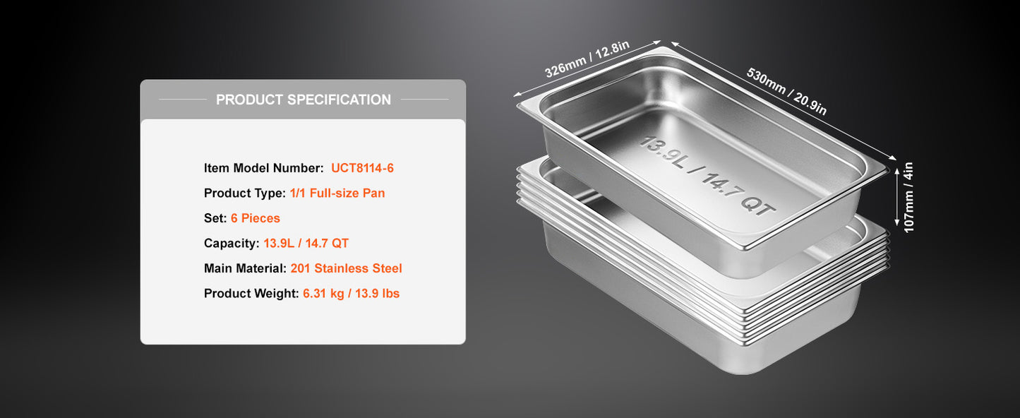 SucceBuyBuffet Chafing Dishes 8.5L-20L Gastronorm Pans Steam Table Pans Tray Stainless Steel Food Container for Party BBQ Baking